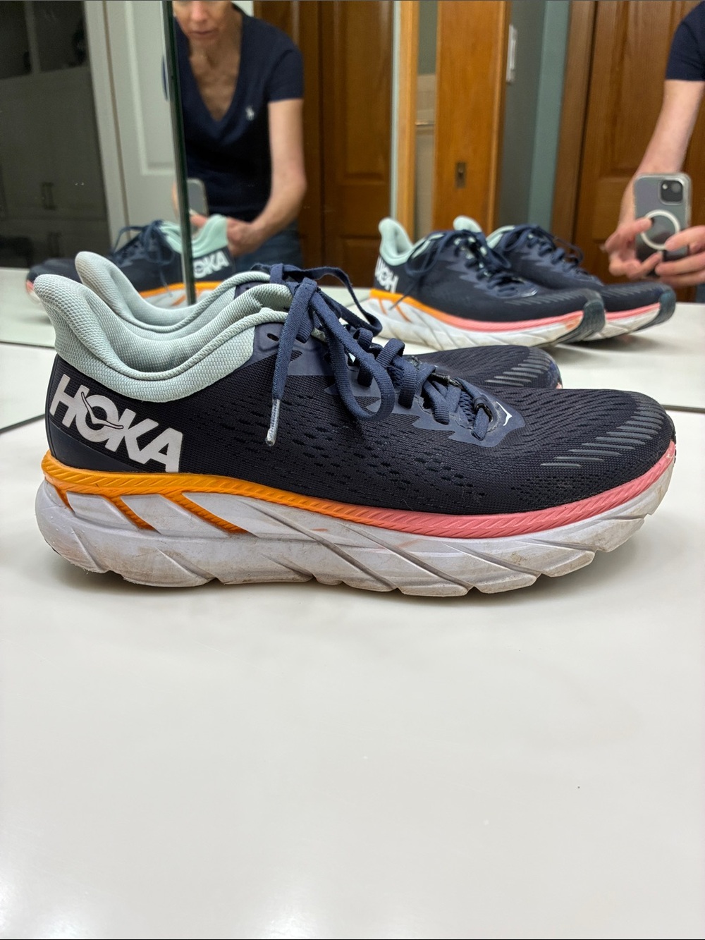 Hoka Clifton Women’s Navy Lace up Sneakers Size 9